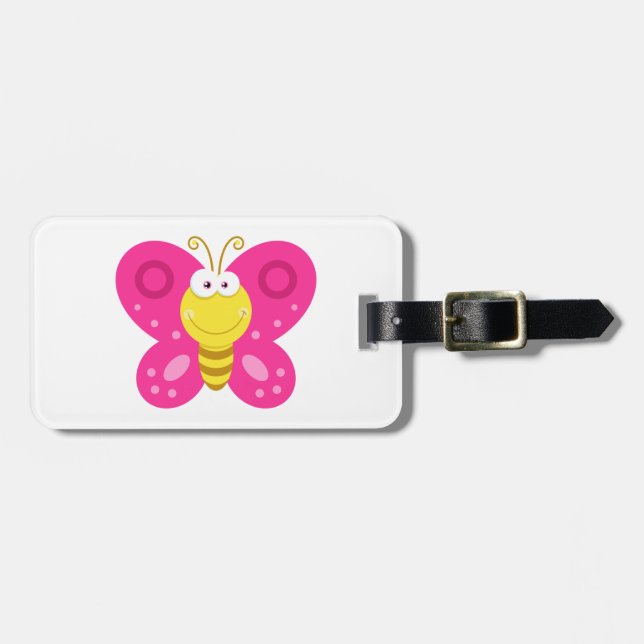 Cute Pink Butterfly Luggage Tag (Front Horizontal)