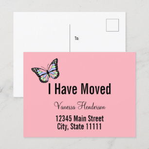 Cute Pink Butterfly Moving Announcement  Postcard