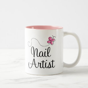 Cute Pink Butterfly Nail Artist Two-Tone Coffee Mug