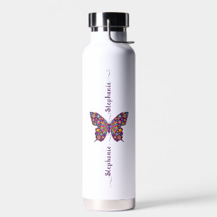 Cute Pink Butterfly Name Minimalist Personalised  Water Bottle