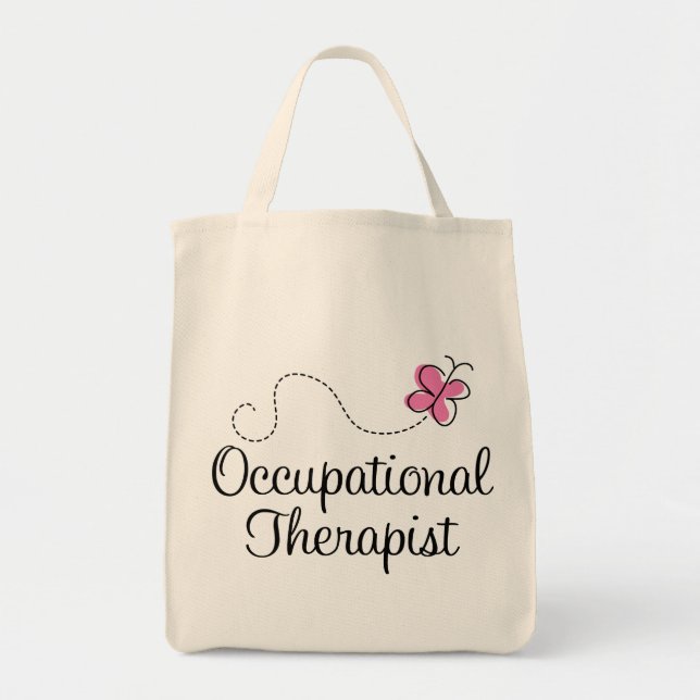 Cute Pink Butterfly Occupational Therapist Tote Bag (Front)