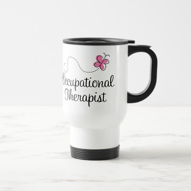 Cute Pink Butterfly Occupational Therapist Travel Mug (Right)