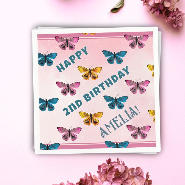 Cute Pink Butterfly Pattern Girl Birthday Party  Napkin (Creator Uploaded)