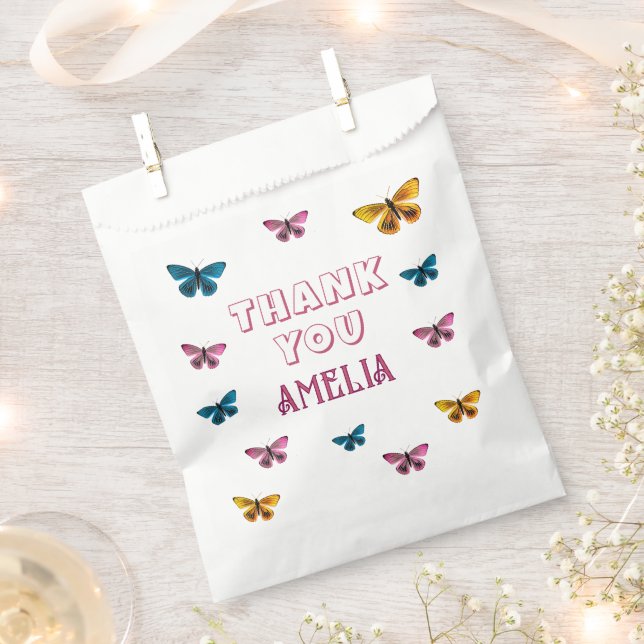 Cute Pink Butterfly Pattern Thank you Birthday Favour Bags (Clipped)