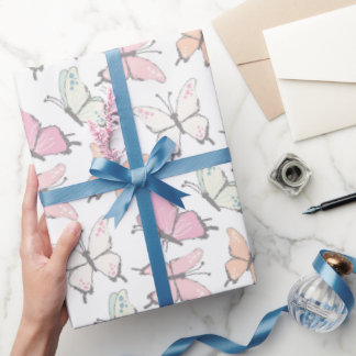 Cute Pink Butterfly Pattern Wrapping Paper