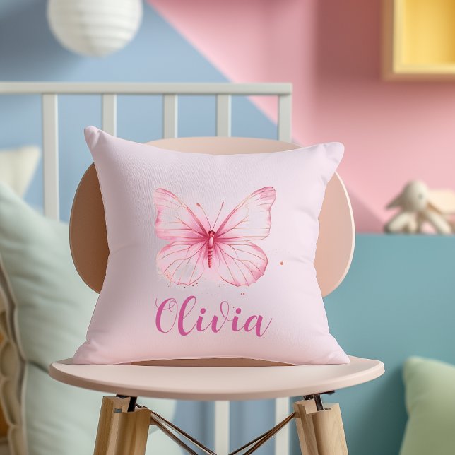 Cute Pink Butterfly Personalised Girls Cushion (Creator Uploaded)