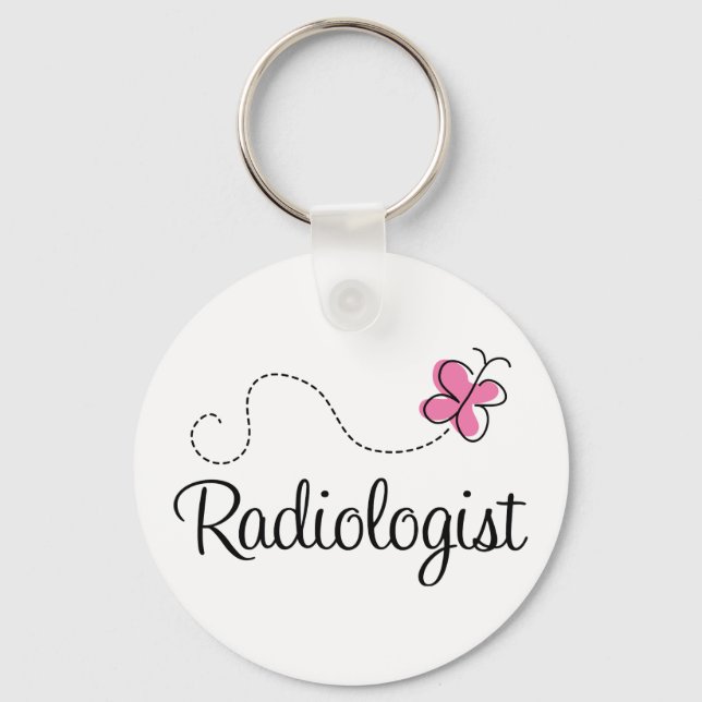 Cute Pink Butterfly Radiologist Key Ring (Front)