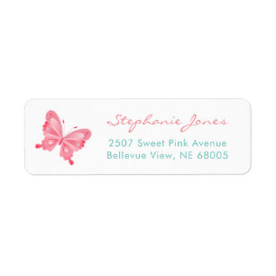 Cute Pink Butterfly Return Address