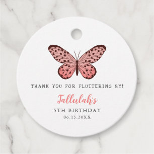 Cute Pink Butterfly Theme Birthday Party Favour Tags