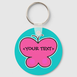 cute pink butterfly, <YOUR TEXT> Key Ring