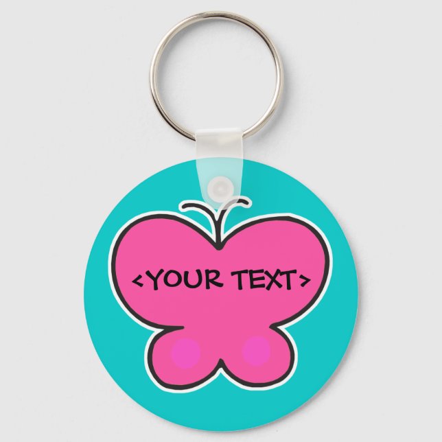cute pink butterfly, <YOUR TEXT> Key Ring (Front)