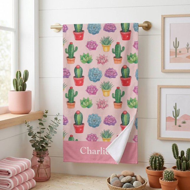 Cute Pink Cactus Beach Towel (Creator Uploaded)