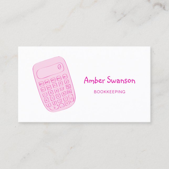 Cute Pink Calculator For Accountant and Bookkeeper Business Card (Front)