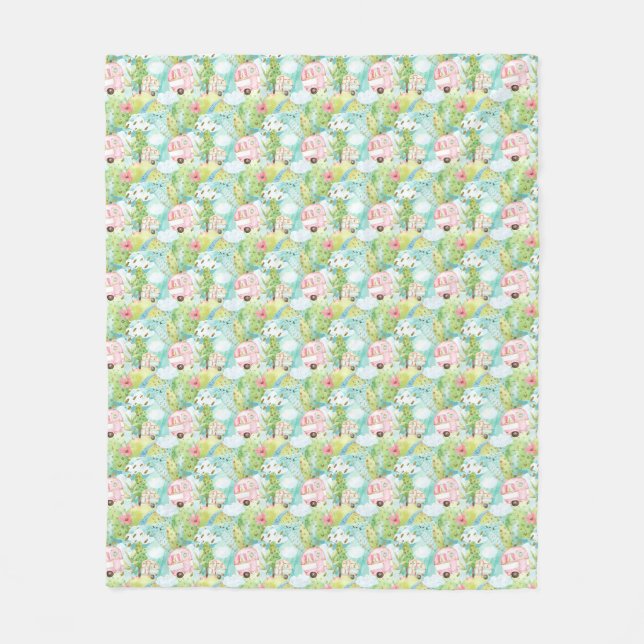 Cute Pink Camper Camping Blanket (Front)