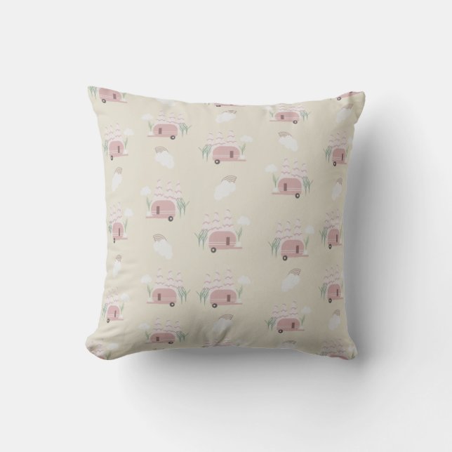 Cute Pink Camper Earthy Pattern Cushion (Front)