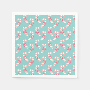 Cute Pink Candy Cane Pattern - Aqua Blue Christmas Napkin