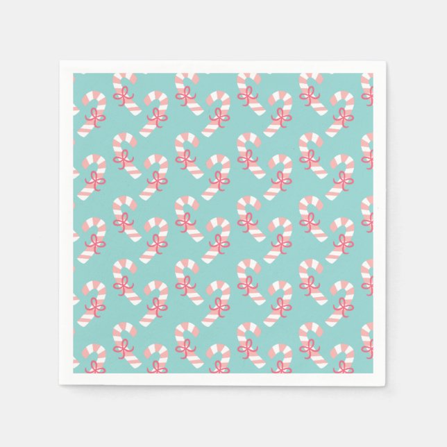 Cute Pink Candy Cane Pattern - Aqua Blue Christmas Napkin (Front)