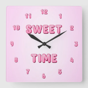 Cute Pink Candy Sweet Time Square Wall Clock