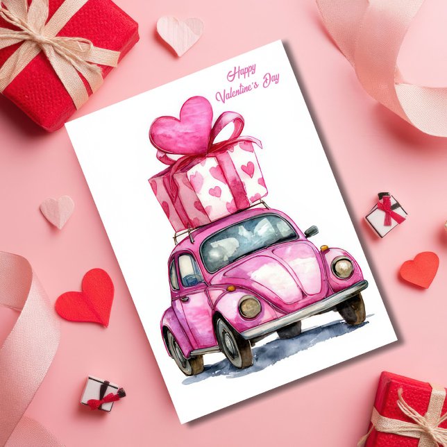 Cute Pink Car Valentine`s Day Card  (Creator Uploaded)