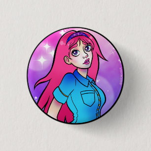 Cute Pink  Cartoon Anime Girl 3 Cm Round Badge