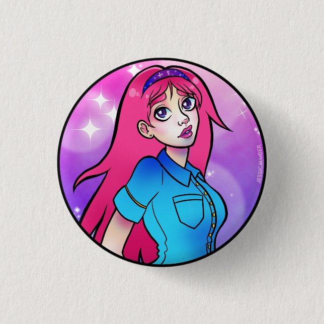 Cute Pink  Cartoon Anime Girl 3 Cm Round Badge (Front)