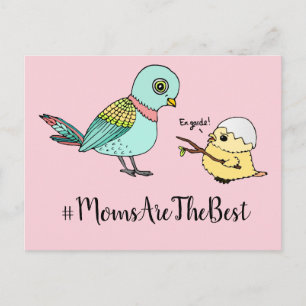 Cute Pink Cartoon Baby Bird Best Mum Postcard