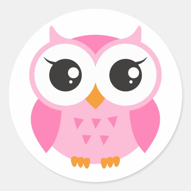 Cute pink cartoon baby owl classic round sticker (Front)