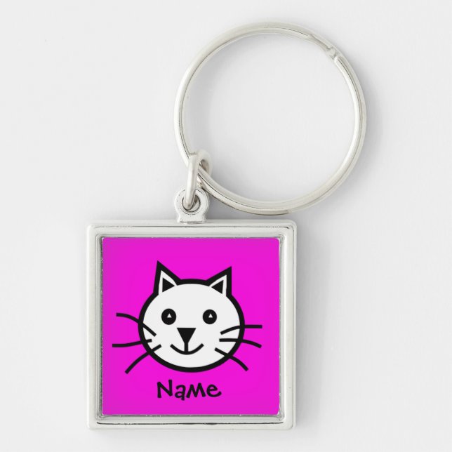 Cute Pink Cartoon Cat Key Ring (Front)