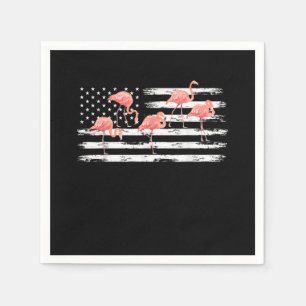 Cute Pink Cartoon Flamingo USA Flag 4th Of July Napkin