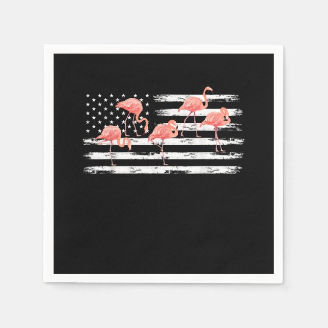 Cute Pink Cartoon Flamingo USA Flag 4th Of July Napkin (Front)