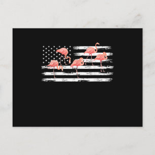 Cute Pink Cartoon Flamingo USA Flag 4th Of July Postcard