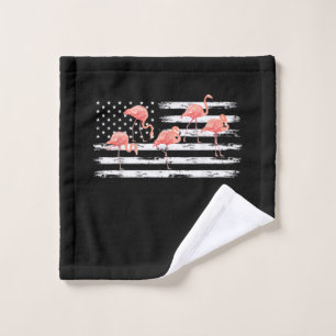 Cute Pink Cartoon Flamingo USA Flag 4th Of July Wash Cloth