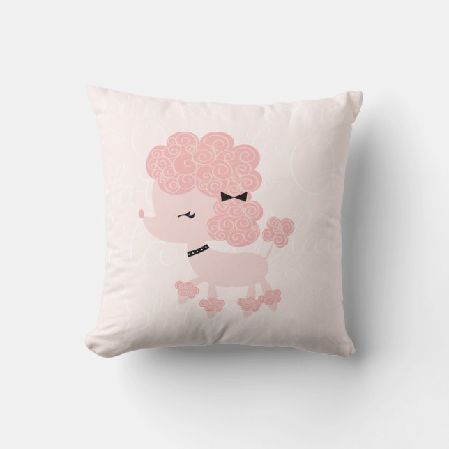 Cute Pink Cartoon French Poodle Cushion (Front)
