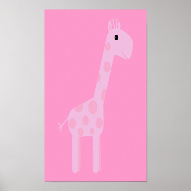 Cute Pink Cartoon Giraffe Customisable Poster (Front)
