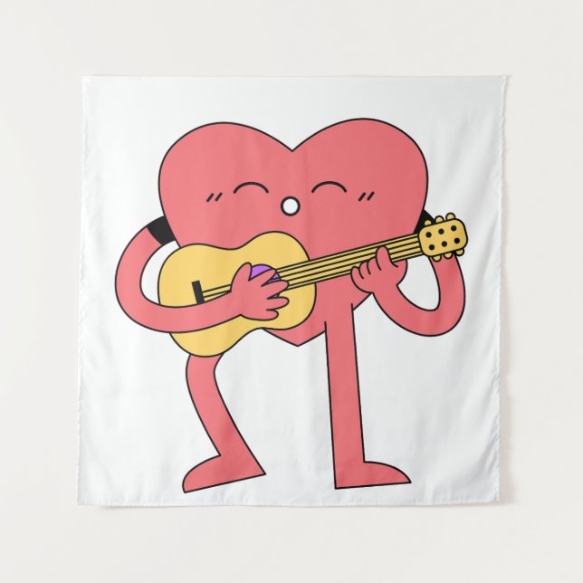 Cute Pink Cartoon Heart Playing Music Guitar Clip  Tapestry (Front)