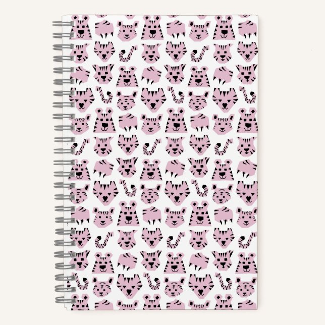 Cute Pink Cartoon Jungle Tiger  Pencil Notebook (Front)