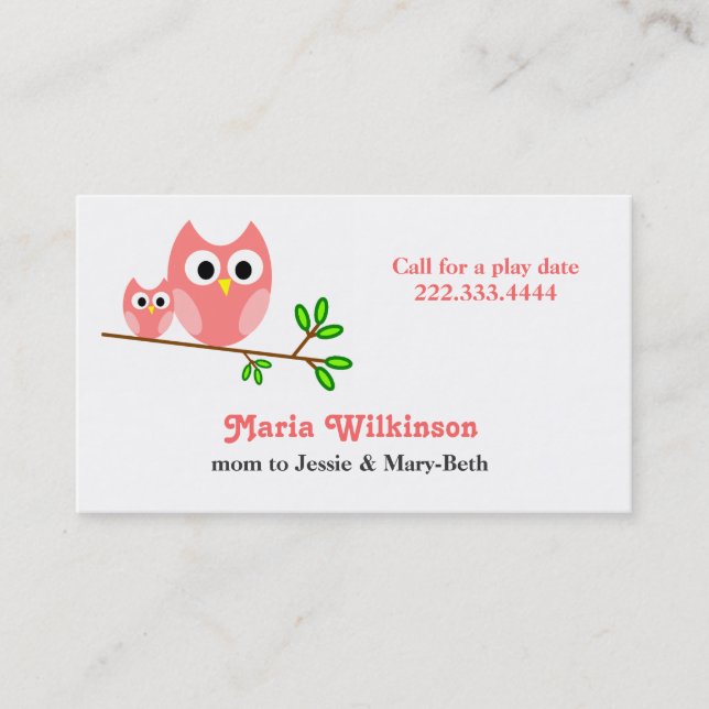 Cute Pink Cartoon Owls Mummy Card (Front)