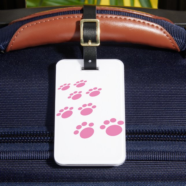 Cute Pink Cartoon Pet Paw Trail  Luggage Tag (Front Insitu 2)