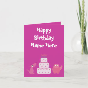 Cute Pink Cartoon Pets Birthday Animal Charity Card