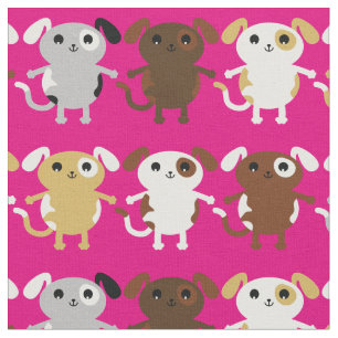 Cute Pink Cartoon Puppy Dogs Kids Fabric