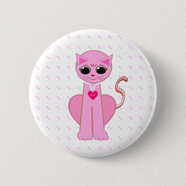 CUTE PINK CAT 6 CM ROUND BADGE (Front)