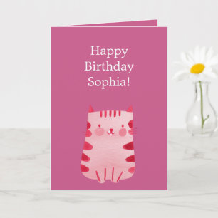 Cute Pink Cat Birthday Card