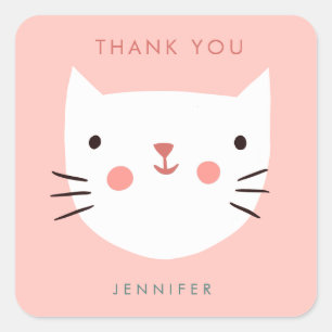 Cute Pink Cat Birthday thank you  Square Sticker