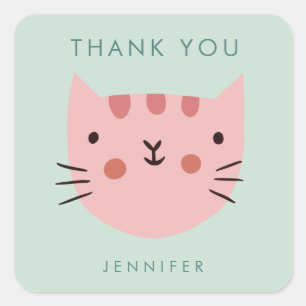 Cute Pink Cat Birthday thank you  Square Sticker