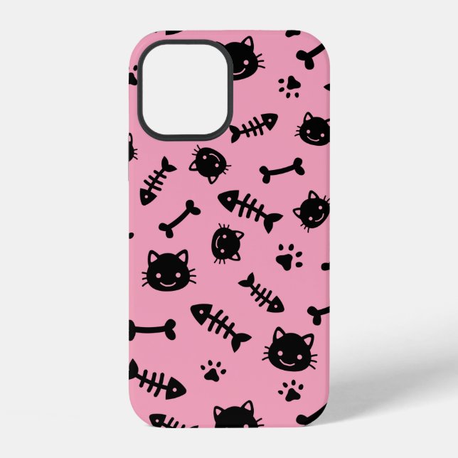Cute Pink Cat Bones Fish Paw Pattern iPhone Case (Back)