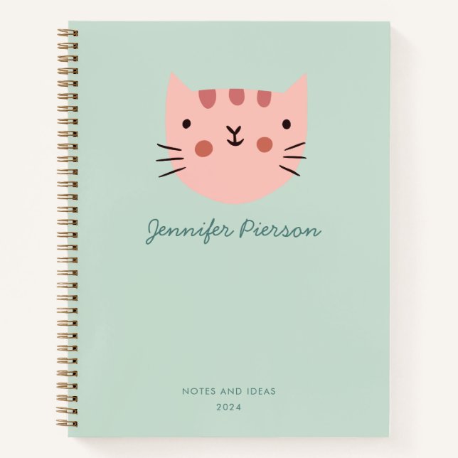 Cute Pink Cat  Custom Handwritting Name  Notebook (Front)