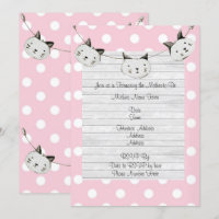 Cute Pink Cat Girl Polka Dot Rustic Baby Shower