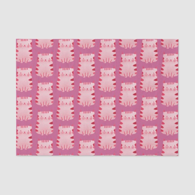 Cute Pink Cat Happy Birthday  Tissue Paper (Front)