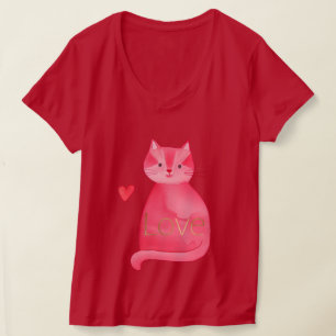 Cute Pink Cat Heart Gold Love T-Shirt