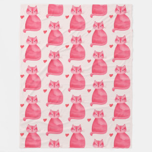 Cute Pink Cat Hearts Fleece Blanket